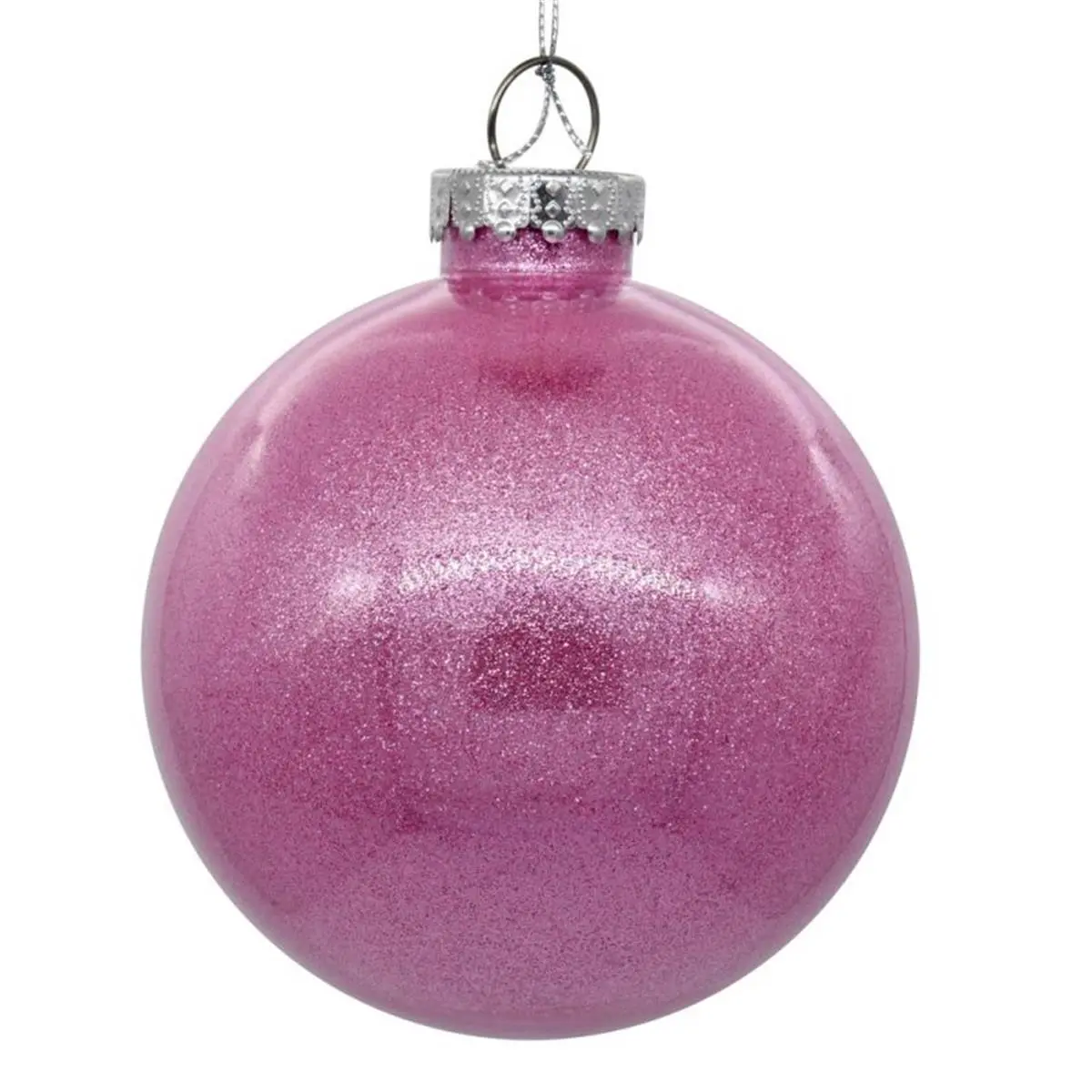 212 MAIN 3 in. Round Pink Glitter Colored Balls Hanging Ornaments - Pack of 12, Indoor Holiday Decorations, Family Birthday Wedding Accents, Gift Option