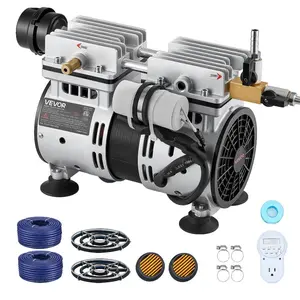 VEVOR Pond Aerators, 5.2CFM Aeration System for Lake up to 3 Acres, 3/4 HP Air Compressor, 2 Diffusesr Two100' Weighted Tubings, Aeration Pump for Outdoor Ponds Lakes Deep Water Oxygen Circulation