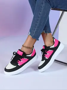 Women's Fashionable Patchwork Lace Up Low Top Sneakers, Thick Sole Sneaker, Low Top Trainer, Casual Comfortable Breathable Skate Shoes, Female All-match Round Toe Sports Shoes for Daily Wear, Lightweight Casual Sneakers