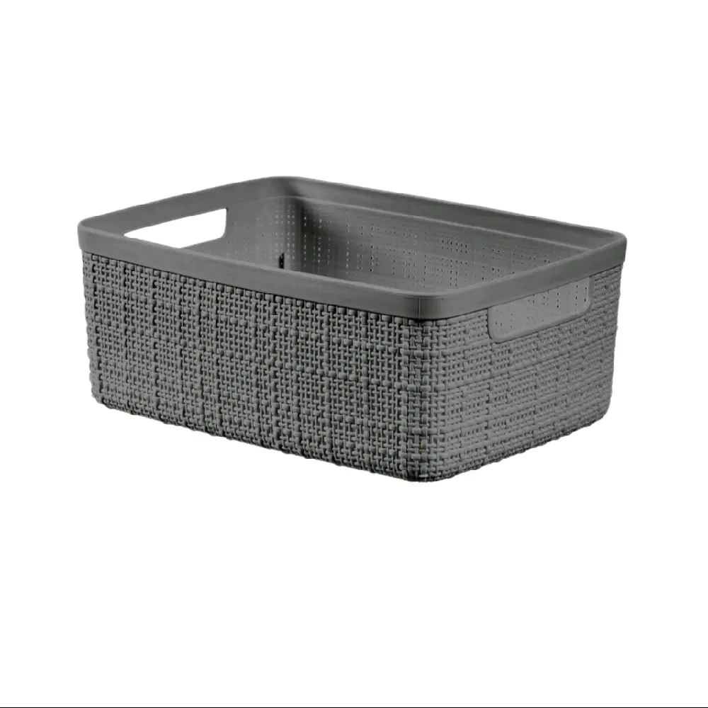 Gray Plastic Decorative Storage Basket - Toy Organizer, Corner Storage, Space Saver, 10.6 in x 7.8 in x 4.3 in