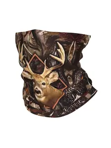 1pc Camo Deer Print Neck Gaiter - Stretchy Polyester Knit Bandana Scarf with Elastane, Outdoor Cool and Handsome Headband Neck Cover