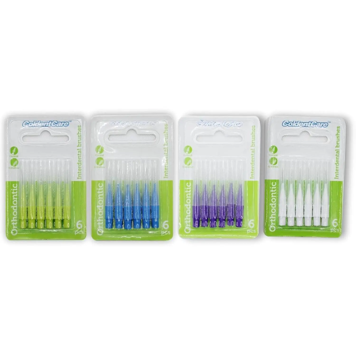 ColdenCare K-152 Orthodontic Interdental Toothbrushes 4 Pack 24 Units Dual Conical & Cylindrical Non-Slip Polypropylene Handles Bristle Caps for Optimal Oral Health Lightweight Daily Cleanser