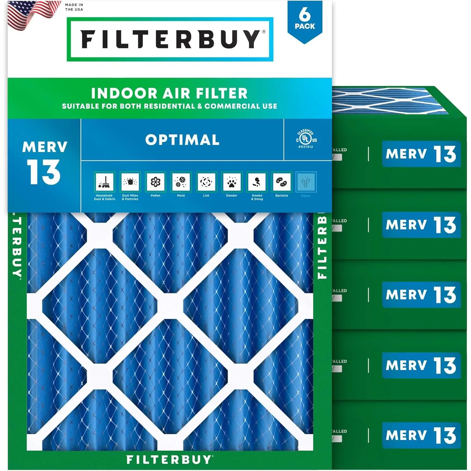 Filterbuy 16x22x4 Air Filter (6-Pack), Pleated MERV 13 Optimal Defense HVAC AC Furnace Air Filters (Actual Size: 16.00 x 22.00 x 4.00 Inches)