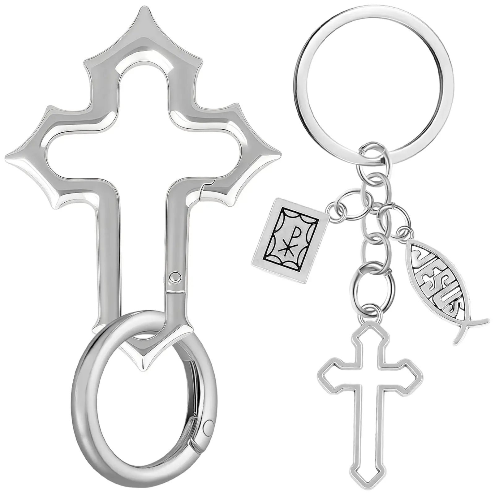 2PCS Y2K Cross Shape Mountaineering Keychain Set, Cool Belt Loop Clip