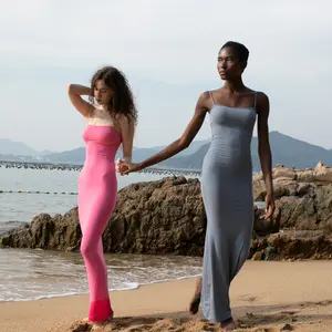 PUMIEY Women's Minimalist Bodycon Maxi Cami Dress Comfort Spaghetti Strap Womenswear Tight Dresses for Holiday Party Daily Wear Casual Sleeveless Dress Basic Ladies Clothing Lady Casual Wear Summer