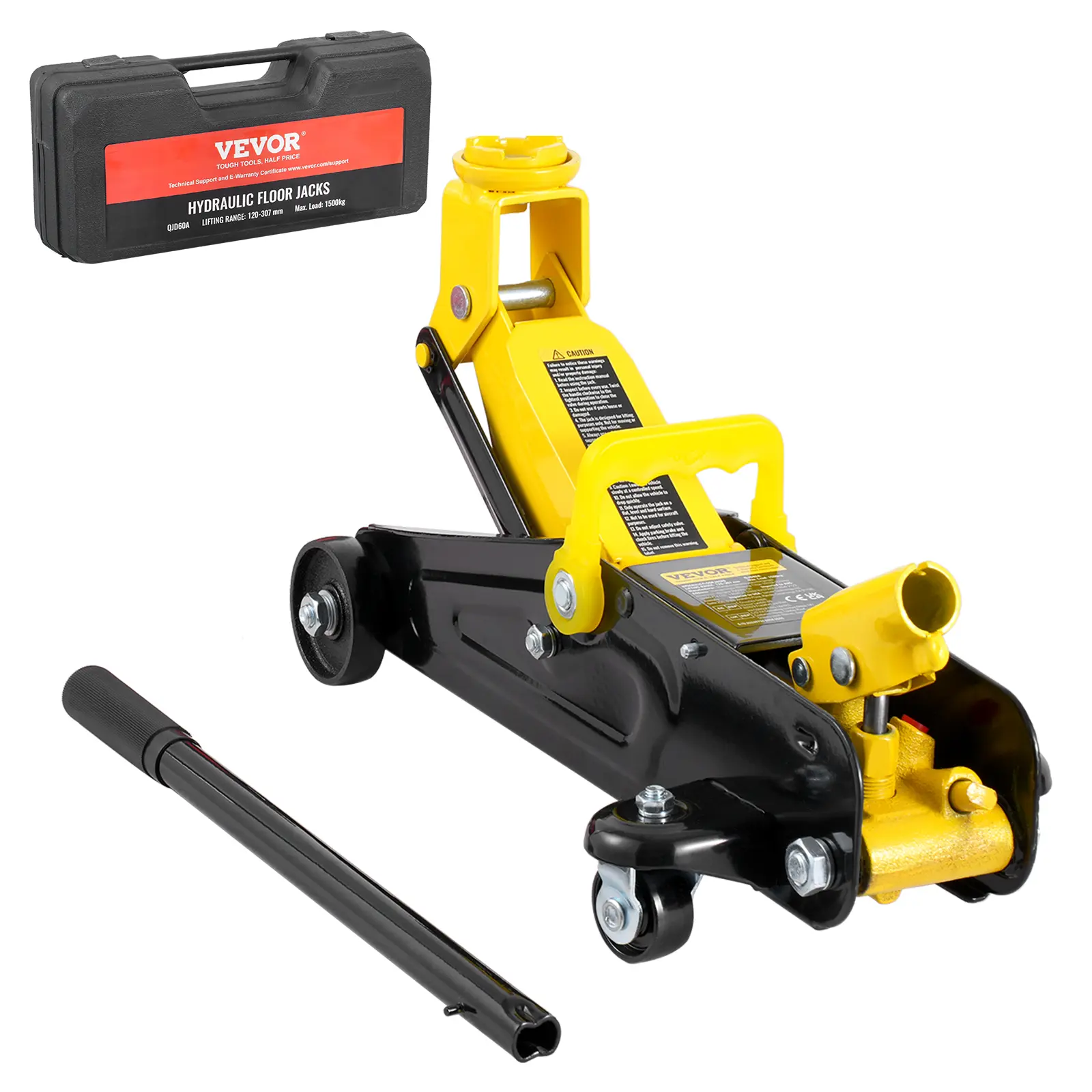 【Summerfinds】VEVOR Low Profile Floor Jack 1.5 Ton (3300 lbs) Heavy Duty Iron Hydraulic Racing Floor JackHydraulic Car JackSingle Piston Quick Lift Pump4.7"-12.1" Height Lifting Range (Yellow)