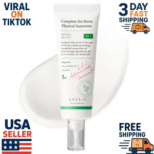 AXIS-Y Complete No-Stress Physical Sunscreen V3 SPF 50 – Mineral Sunscreen with Zinc Oxide & 2% Niacinamide, Lightweight Korean Face Sunscreen for UVA Protection, Hydrating & Non-Greasy