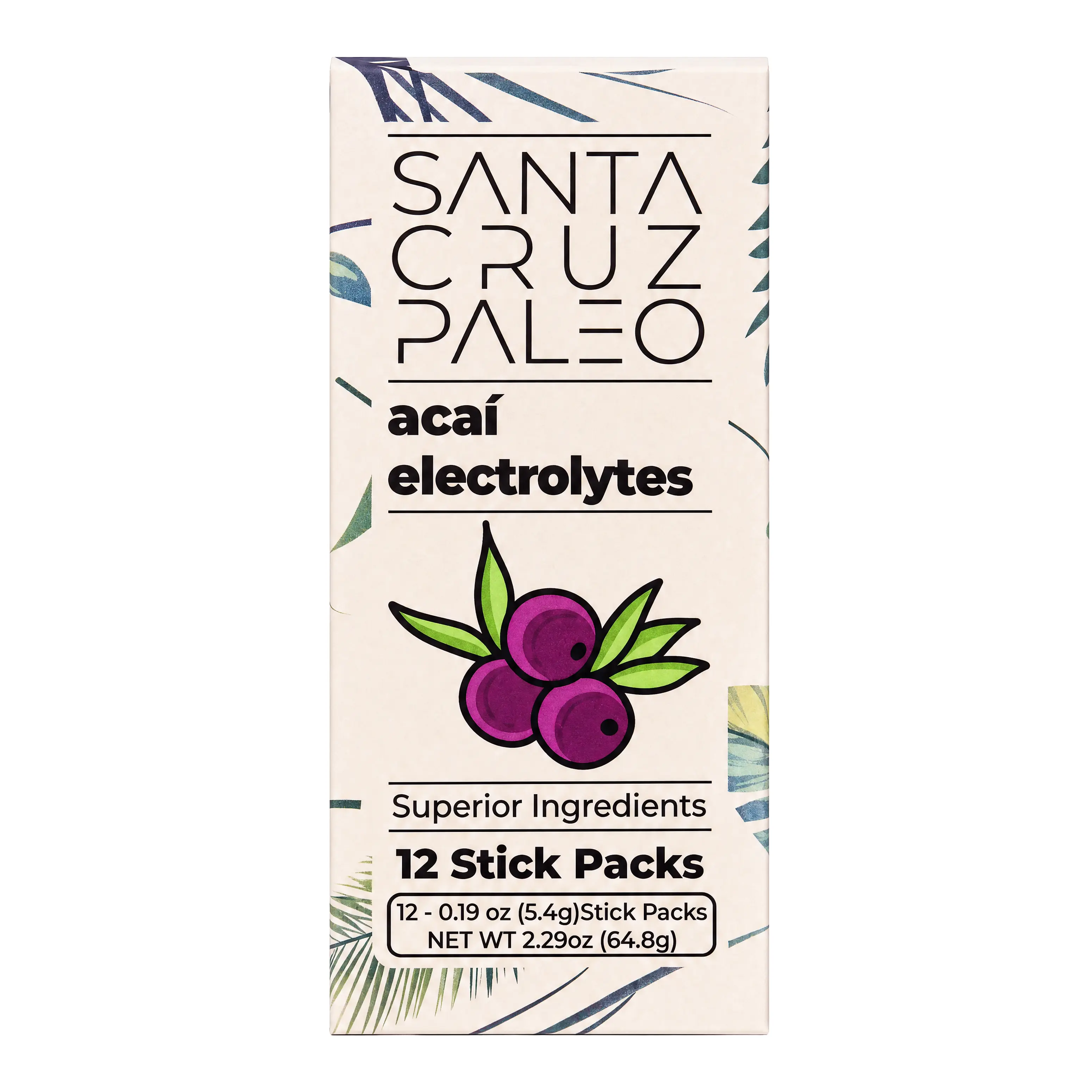 Santa Cruz Paleo Electrolyte Powder Sticks, Magnesium, Potassium, Stevia, 12 Servings