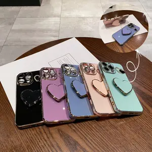 Mobile Phone Case with Heart Shaped Bracket, 1 Count TPU Decorative Phone Protector Cover, Phone Accessories Compatible with iPhone, for Cellphone, Protective Phone Cover for iPhone 17 16 15 14 13 12 17 Pro Max Plus, Shockproof Cellphone Case