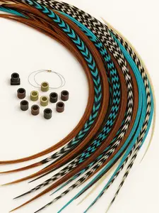 Sexy Sparkles Feather Hair Extensions Kit – 20 Genuine Rooster Feathers 8–11 inches with 20 Silicone Micro Beads + Loop Tool Heat Style Friendly Reusable Natural Vibrant Colors for Salon Festivals & Everyday Wear - Turquoise