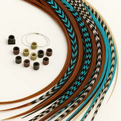 Sexy Sparkles Feather Hair Extensions Kit – 20 Genuine Rooster Feathers 8–11 inches with 20 Silicone Micro Beads + Loop Tool Heat Style Friendly Reusable Natural Vibrant Colors for Salon Festivals & Everyday Wear - Turquoise