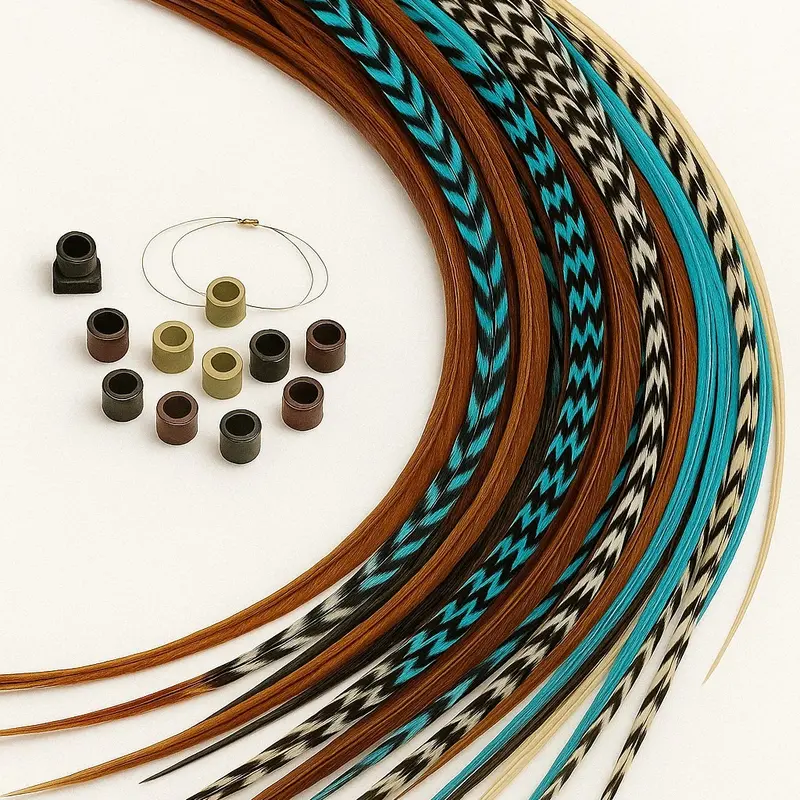 Sexy Sparkles Feather Hair Extensions Kit – 20 Genuine Rooster Feathers 8–11 inches with 20 Silicone Micro Beads + Loop Tool Heat Style Friendly Reusable Natural Vibrant Colors for Salon Festivals & Everyday Wear - Turquoise