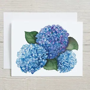 Hydrangea Card – Blue and Purple Watercolor Floral Art – Blank Inside for Any Occasion, botanical stationary, set of 4 or 8