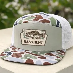 Bass Fishing Trucker Hat ,Camo Snapback Cap, Vintage Bass Graphic Mesh Hat, Flat Bill Angler Hat, Outdoor Gift , Gift For Him, Gift For Her