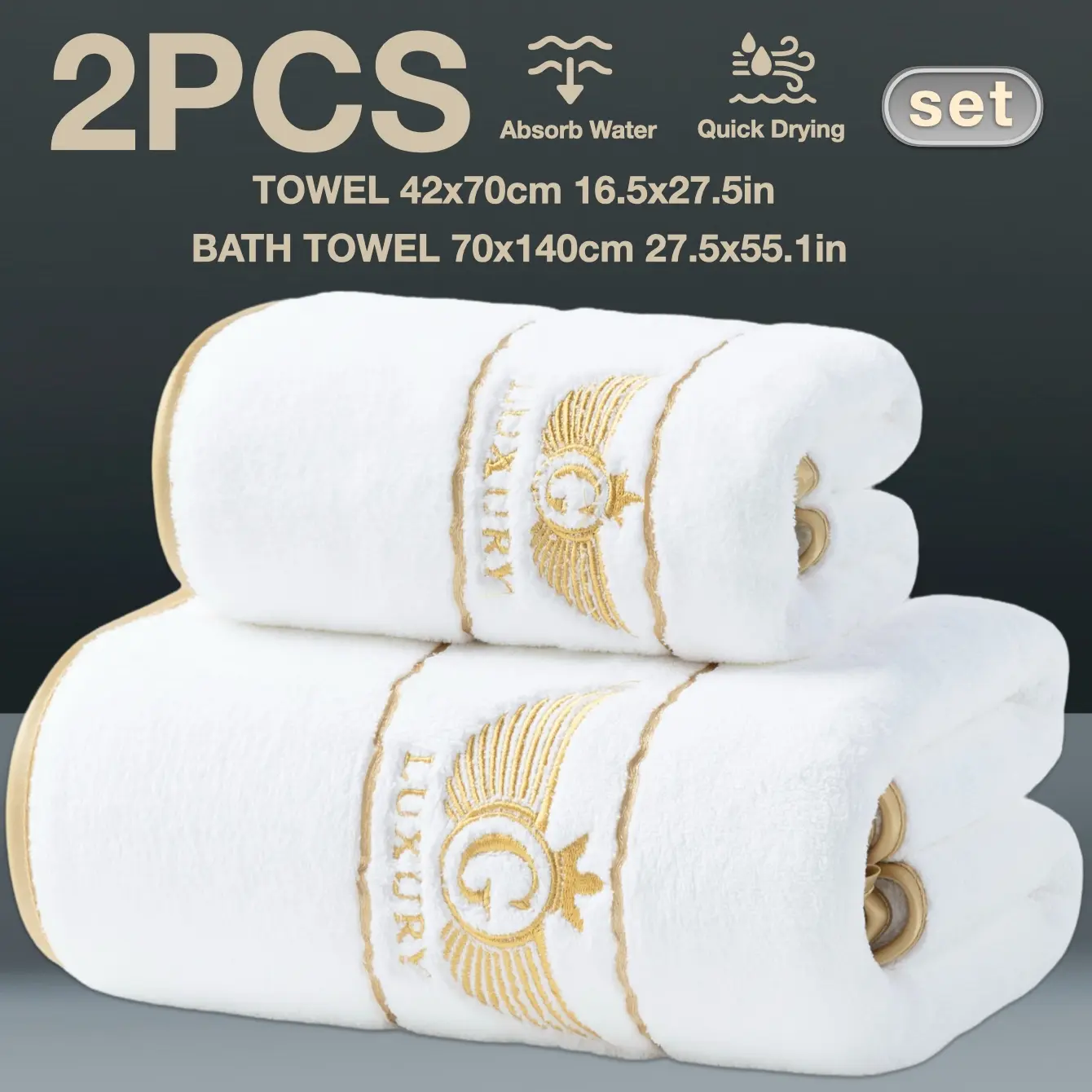 Luxury Gold Thread Embroidery Bath Towel Set, Premium Bath Towels, Quick-Dry Strong Absorbent Microfiber, Quick Drying Absorbent, Modern Simple Bathroom Accessories