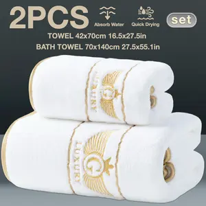 Luxury Gold Thread Embroidery Bath Towel Set, Premium Bath Towels, Quick-Dry Strong Absorbent Microfiber, Modern Simple Bathroom Accessories