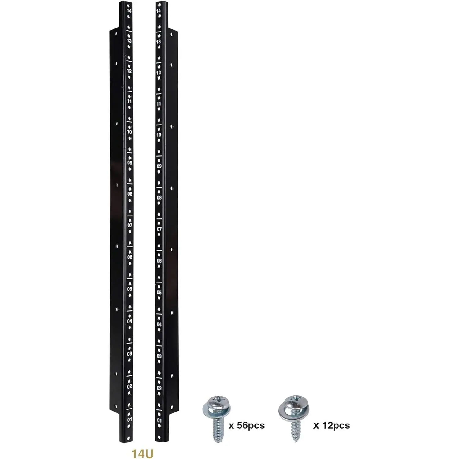2-Pack 14U Steel Rack Rails, with Black  Coated Finish and Screws (ST-RR-14U)