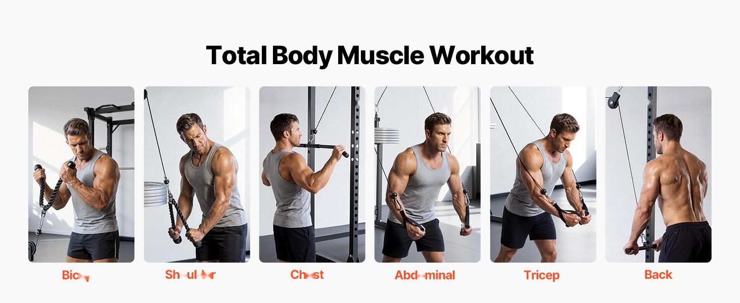 Lat Pulley System And Lift Training Kit For Gym Rack, Two Steel Cables, Short Bar, Dual Grip Handles, Cable Attachment For Biceps, Shoulders, Back, Home Gym Equipment, Up To 330 Lbs Capacity