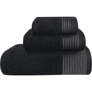 Ultra Soft 3 Pack Cotton Towel Set, Contains a Bath Towel 28x55 inch, a Hand Towel 16x24 inch & a Wash Coth 12x12 inch, Ideal Everyday use, Compact & Lightweight -Black