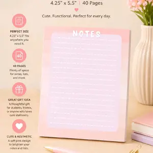 Pink Stripes Notepad, Office Stationery Supplies, Desktop Stationery Supplies for Office & Daily Note-Taking