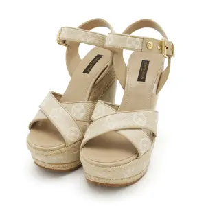 Pre-owned Louis Vuitton Cotton Small Leather Goods Starboard Monogram Fabric Wedge Sandals