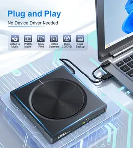 8 in 1 External CD/DVD Drive, USB 3.0 & Type C Portable CD/DVD Player Burner with USB Ports, SD/TF Card Slots, Compatible with Laptop, Desktop, MAC, Window