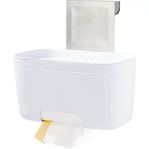 DoorStash Garbage Bag Dispenser, Hanging Kitchen Cabinet Door Organizer with Removable Lid for Storage, Speckled White