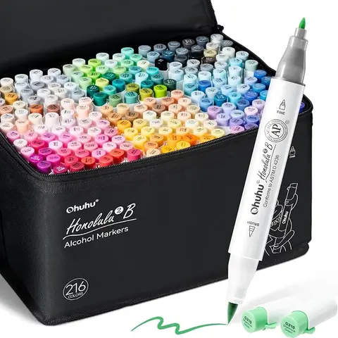 Ohuhu Alcohol Markers: Brush & Fine Dual Tips - 104 Colors & 216 Colors - Double Tipped Art Marker Set for Artists Adults Coloring Sketch Illustration - 104+216=320 - Refillable Ink - Honolulu B & 2B Series of Ohuhuart