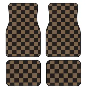 4-Piece Square Checkered Car Floor Mats Set, Universal Car Foot Mats, Crystal Velvet Vehicle Mats for Sedan, Truck, Suv, Car Interior Accessory