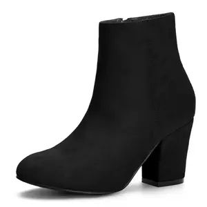 BLISSFUL STEP Side Zip Chunky Heel Ankle Boots