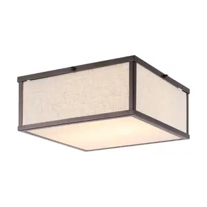 JONATHAN Y Grant Minimalist Industrial Square Linen Iron LED Flush Mount; for Living Room, Bedroom, Kitchen, Office
