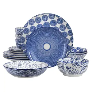Elama Aurora 16 Piece Porcelain Double Bowl Dinnerware Set