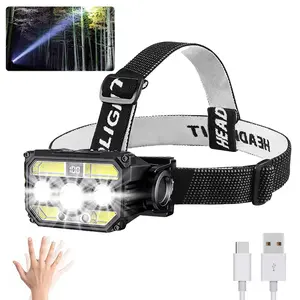 1 PC LED Rechargeable Headlamp,  Super Bright 5 Modes Motion Sensor Head Lamp with White Red Light, Waterproof Headlight Flashlight with USB C Cable for Camping Hiking Fishing LED Rechargeable Flashlights