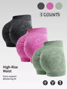 3 Pack V-Waist Scrunch Butt Lifting Yoga Shorts, High Waisted Seamless Workout Biker Shorts for Gym, Seamless Sports Shorts