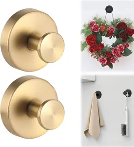 2 Pack Suction Cup Hooks for Shower, Removable Shower Hooks for Inside Shower, Metal Towel Hooks for Bathrooms, Suction Cups for Glass Door, Window, Wall, Mirror, Bathroom, Wreath Hangers (Gold/Black)