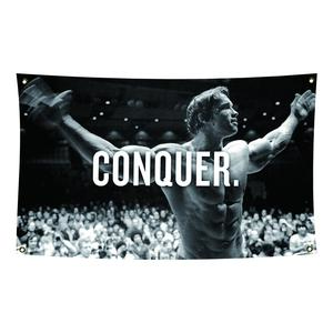 Conquer Gym Poster Pattern Wall Tapestry, Inspirational Decorative Backdrop, Fashion Wall Banner for Home Gym and Parties
