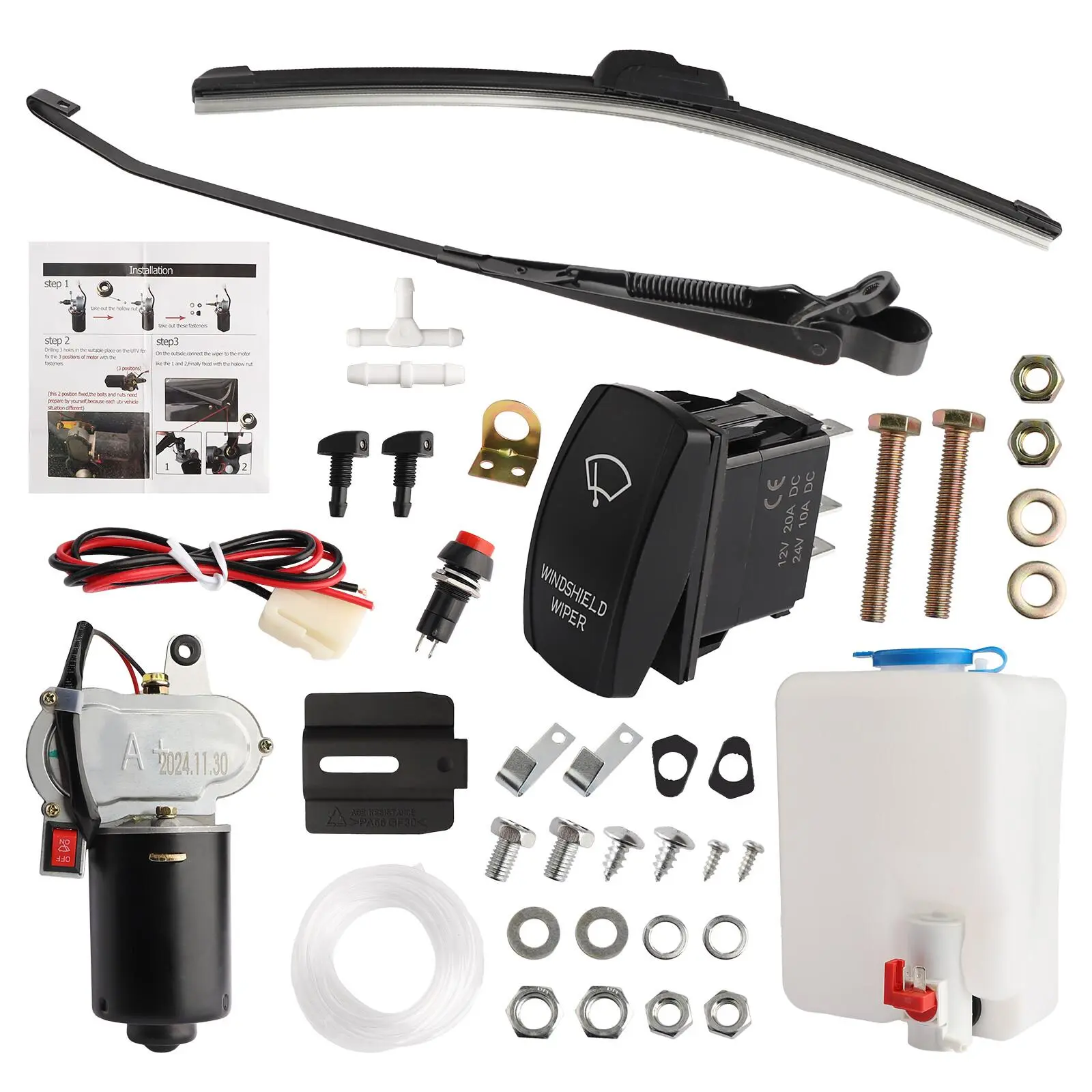 Electric Windshield Wiper Motor Kit + Wiper Rocker Switch For Polaris Ranger RZR