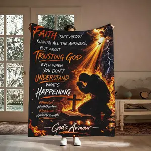 Trust God Flannel Blanket, Faith Isn't About Having All The Answers Bible Cross Dove Fire Pattern Soft Warm Throw, Cozy Nap Blanket for Sofa Couch Bed Wall Hanging, Christian Gift for Him Her Believer, Birthday Christmas Holiday Thanksgiving Gift