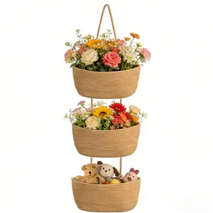 Boho Wall Mounted Storage Rack, Woven Cotton Hanging Basket, No Assembly Required, Three-layer Door Storage, Used for Baby Rooms, Living Rooms, Bathrooms, Bedrooms