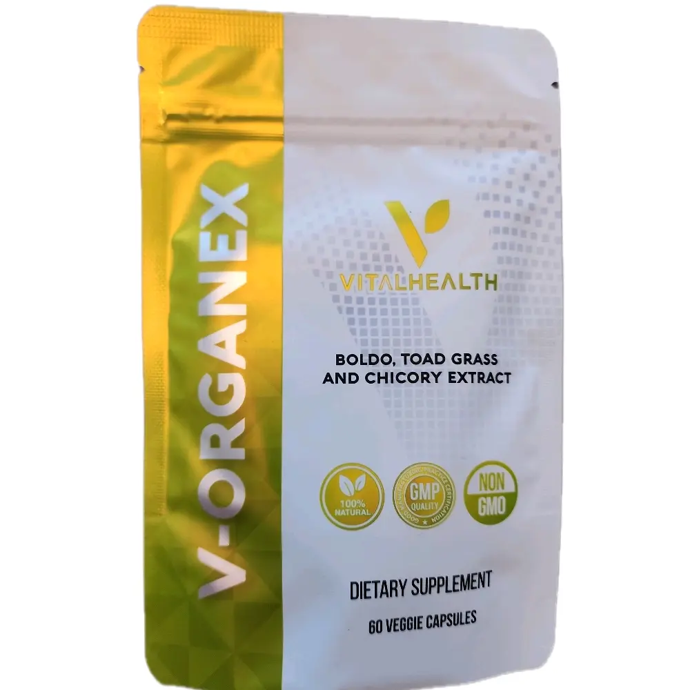 Vital Health V-Organex Premium Blend with Organic Boldo Milk Thistle Quassia Toad Grass Guarana Chicory & Artichoke Extracts for Liver Digestive Health  60 Capsules Natural Supplement