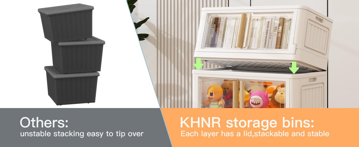【Clearance】KHNR 3/4/5 Pack StackablStorage Bins with Lids, Plastic White Closet Organizers&Storage Drawer,Folding Storage Boxes with Wheels,Dual Open Collapsible Storage Boxes for living Room,Dorm,Office,Kitchen