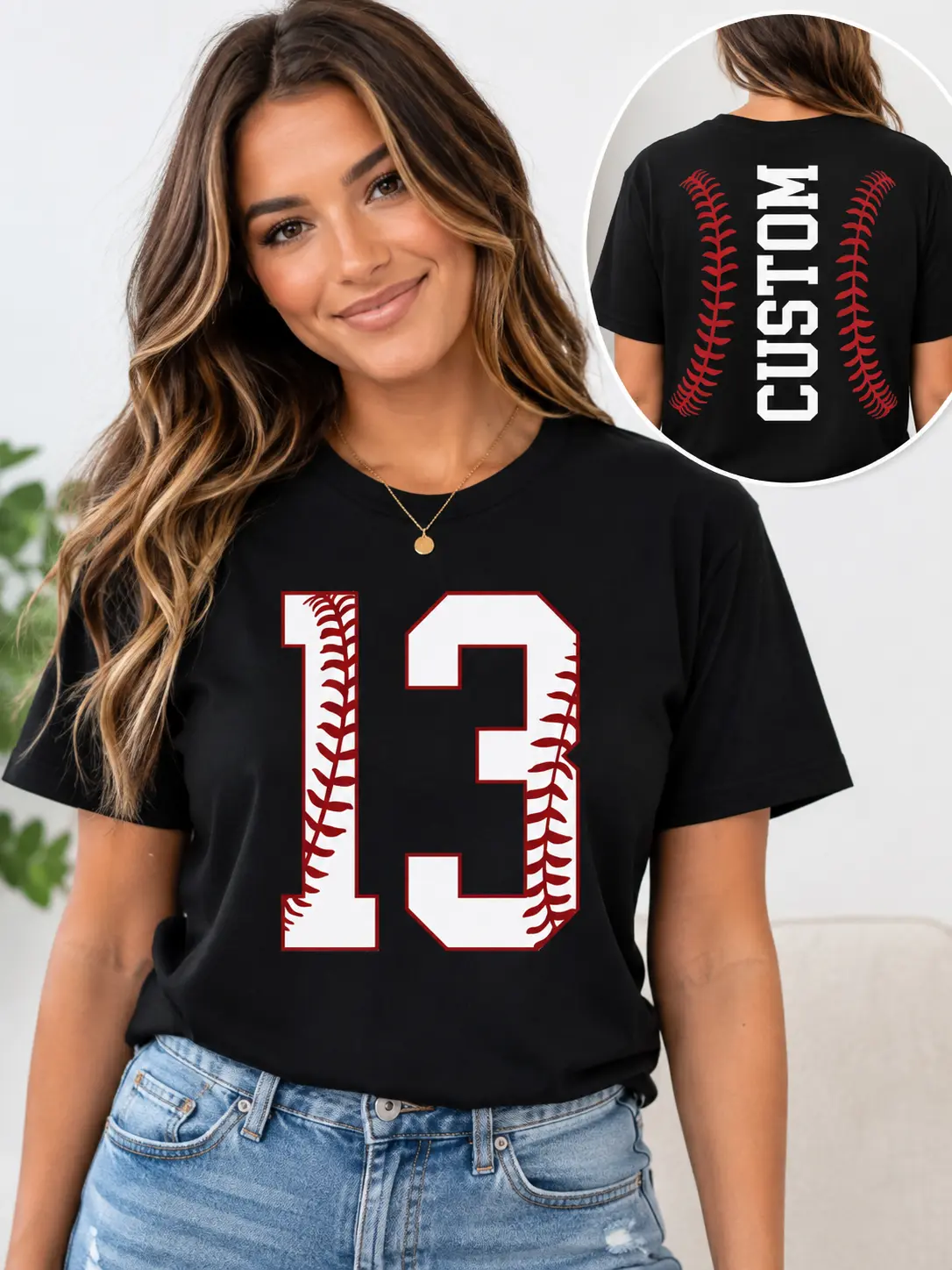 Baseball Number 13 Custom Letter Print Black Shirt T-Shirt Tee Top Oversized Unisex Harajuku Streetwear Casual Sweet Wear Outfit Men Women Trendy Sports Graphic Fashion