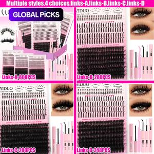 YIDUO 5 Styles Lash Clusters Lashes Kit 60D\80D \100D\Spikes Eyelash and Bottom Lashes Clusters Kit 6-18mm Cluster Eyelash Extension Kit 840 Pcs D-Curl With Lash Bond and Seal, Lash Remover，Lash Tweezers,Eyelash Brush DIY at Home Easily