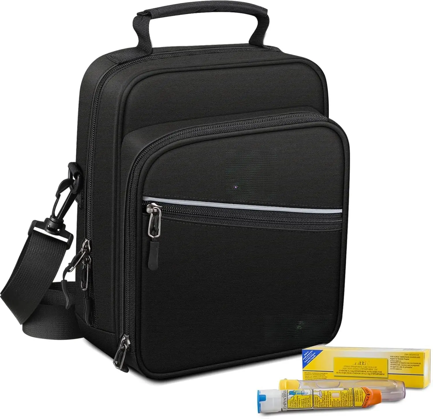 Insulin Cooler EpiPen Carrying Case Insulated, Travel Medication Diabetes Supplies Organizer Bag with Shoulder Strap for Asthma Inhaler, Auvi-Q, Allergy Medicine Essentials (Black)
