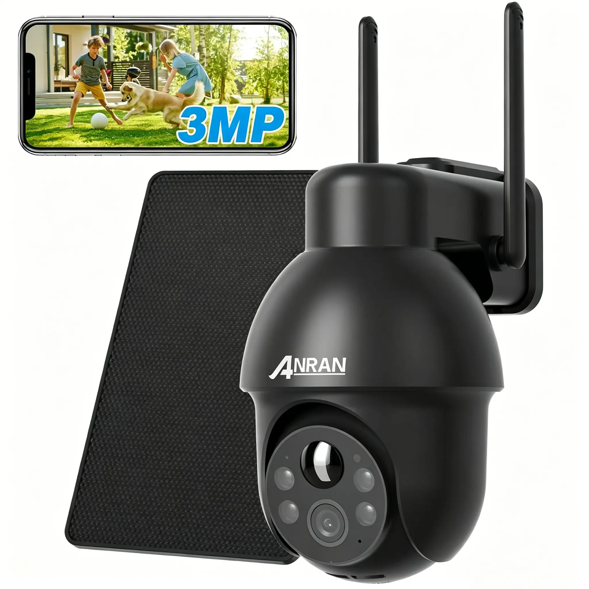 ANRAN 2K Security Camera Outdoor,Solar Camera Wireless with 360° View,Smart Siren,Spotlights,Infrared Color Night Vision,Human Detection,2-Way Talk