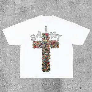 Vintage Saint Cross Graphics Printed Cotton T-Shirt Y2k Graphic Tees vintage  graphic  tees Soft Top 0704D 818