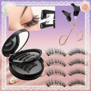 2/4-Pairs Magnetic Eyelash Kit - Natural Look 3D False Lashes with Dual Magnets, Includes Applicator Tweezers (Styles: KS01+KS04)