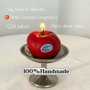 100% Handmade Tomato Fruit Scent Candle – Fresh Tomato Fragrance, Wild Tomato Aroma; Home Decor Gift, Ambient Decorative Home Ornament Candle; Realistic Fruit Design; Made from Soy Wax and Beeswax; Safe