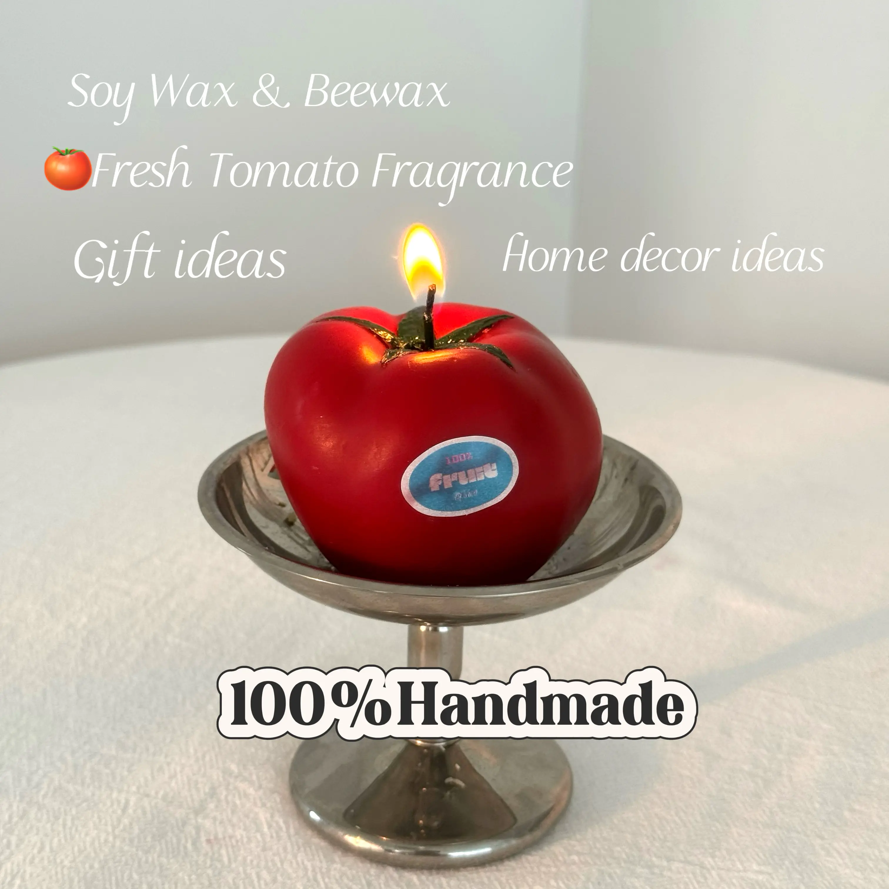 100% Handmade Tomato Fruit Scent Candle – Fresh Tomato Fragrance, Wild Tomato Aroma; Home Decor Gift, Ambient Decorative Home Ornament Candle; Realistic Fruit Design; Made from Soy Wax and Beeswax; Safe