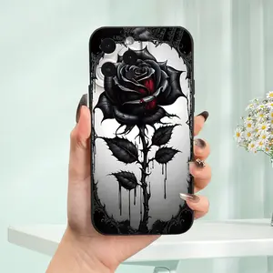 Protect Your Phone Soft Phone Case with Black Rose Pattern UV Printing Matte Phone Cover 360 Degree Full Protection for iPhone 11 12 13 14 15 16 Pro Max XR X/ XS 7 8 Plus SE Mini for Smartphone Best Gift
